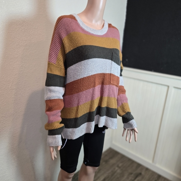 Madewell Thompson Striped Colorblock Crewneck Pocket Sweater Cotton Cozy  Medium - Picture 10 of 11